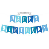 Pre-Strung Happy Birthday Banner - No Diy - Blue Birthday Party Banner - Pre-Strung On 6 Ft Strands - Blue Multi Color Bday Party Decorations For Men, Boys & Girls. Did We Mention No Diy