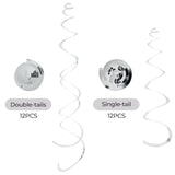 24 Pcs Silver Foil Hanging Swirl, Sparkle Ceiling Hanging Decorations, Plastic Streamer Party Decorations, Swirl Decorations With Double-Swirls And Single-Swirls For Birthday,Happy New Years