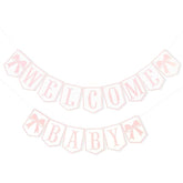 Welcome Baby Party Decorations - Pink Bow Banner for Girls' Gender Reveal & Baby Shower