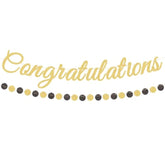 Gold Glitter Congratulations Banner With Black And Gold Circle Garland – Pre-Strung Graduation, Prom Decoration For Class Of 2025, Retirement, Engagement, Baby Shower, And Achievement Party Supplies