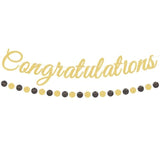 Gold Glitter Congratulations Banner With Black And Gold Circle Garland – Pre-Strung Graduation, Prom Decoration For Class Of 2025, Retirement, Engagement, Baby Shower, And Achievement Party Supplies
