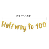 Halfway To 100 Gold Glitter Banner Happy 50Th Birthday Anniversary Decorations
