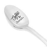 Coffee And Jesus Stainless Silver Engraved Spoon | Religious Wedding Present | Pastor Gift Idea | Love Of Parents - Children Son/Daughter | Spiritual Holy Gift For Christmas Coffee Lovers - 7 Inch