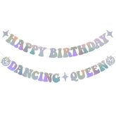 Happy Birthday Dancing Queen Banner Disco Themed Party Decorations Mamma Mia Holographic
