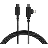2 In 1 Usb C To Usb C/Lightning Cable - Crown Joule - 6 Ft Fabric Wrapped Fast Charging Cord - For Iphone, Galaxy, Pixel - 100W Dual Fast Charger For Phones/Laptops - No. 2 Pencil Gray