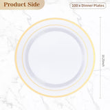 100Pcs Gold Plastic Plates, 10.25 Inch Disposable Dinner Plate Party With Gold Rim For Christmas, Thanksgiving, Heavy Duty Disposable Plastic Plates For Party, Wedding And Birthday, Events