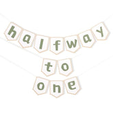 Half Way To One Banner - Neutral Rustic Baby 6 Months Birthday Decor, 1/2 Birthday Party Backdrop For Boys Girls, Cake Smash Photo Props, Baby Shower Decorations (Green)