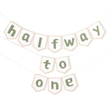 Half Way To One Banner - Neutral Rustic Baby 6 Months Birthday Decor, 1/2 Birthday Party Backdrop For Boys Girls, Cake Smash Photo Props, Baby Shower Decorations (Green)