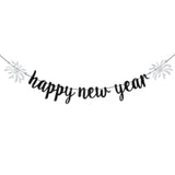 Happy New Year 2026 Banner Black Glitter Party Decor for New Year Eve