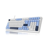 Ak980 Wired Mechanical Gaming Keyboard, 98% Gasket Hot Swappable Keyboard With Rgb Backlit, Pbt Keycaps, Five-Layer Padding, 101 Keys Gaming Keyboard, White Blue