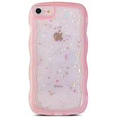 For Iphone Se/Iphone 8/7 Case,Cute Clear Glitter Curly Wave Design Transparent Bling Shiny Protection Soft Tpu Shockproof Phone Cover For Women Pink