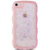 For Iphone Se/Iphone 8/7 Case,Cute Clear Glitter Curly Wave Design Transparent Bling Shiny Protection Soft Tpu Shockproof Phone Cover For Women Pink