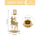 Candle Holders Christmas Decor: Gold Reindeer Candlestick Red Berry Decoration For Taper Table Centerpiece Festive Ornaments Mantel Home, Set Of 2