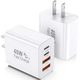 Usb C Charger Block, 2 Pack 40W 4-Port Iphone Charger Fast Charging Multiport Pd 3.0 & Qc 4.0 Double Quick Charge, Compatible With Iphone 17/16/15/14/13/12/11?Pro Max?Ipad, Samsung (White)