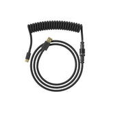 Coiled Keyboard Cable | Handcrafted Double-Sleeved Braided Cable | Usb Type C To A | 5-Pin Aviator Connector For Custom Mechanical Gaming Keyboard | Support Fast Charge 20W (Black)