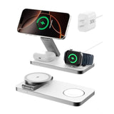 3-In-1 Foldable Wireless Charging Station,15W Qi2-Certified Wireless Charger For Magsafe Iphones,3 In 1 Magnetic Charger Stand For Iphone 16/15/14/13/12, Apple Watch And Airpods.(30W Adapter Include)