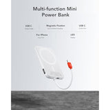 Portable Charger With Built-In Cable, 5000Mah Slim Power Bank, Usb-C In & Out Port Battery Pack Port For Iphone 16/15/15 Pro/15 Plus/14/13/12/X,Android, Samsung-White