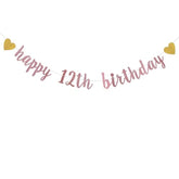 Xiaoluoly Rose Gold Glitter Banner,Pre-Strung,12Th Birthday Party Decorations Bunting Sign Backdrops,Happy 12Th Birthday