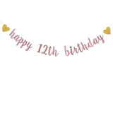 Xiaoluoly Rose Gold Glitter Banner,Pre-Strung,12Th Birthday Party Decorations Bunting Sign Backdrops,Happy 12Th Birthday