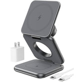 Foldable Magnetic Wireless Charger, X40 Aluminum Alloy 3 In 1 Charging Station For Apple, Fast Mag-Safe Charger Stand For Iphone 16 15 14 13 12 Series, 5W For Iwatch, Airpods 3/2/Pro, Gray