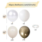 12" White Sand & Gold Metallic Latex Balloons Boho Party Decor (Birthday, Wedding)
