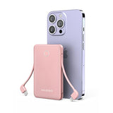 6000Mah Ultra Slim Built In Cables Power Bank, Card Size Built In Usb C Cords Battery Pack Portable Charger For Phones, 3 Output External Battery Pack Compatible With Iphone, Samsung, Google, Pink