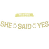 Glitter Champagne Gold She Said Yes Banner Pre-Strung Engagement Decorations Bridal Wedding Party Sign Garland Bachelorette Party Decor,No Diy