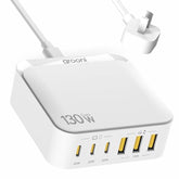 Usb C Charger Block, 130W 6 Ports Fast Wall Chargers, Charging Stations With Pd 45W, Dual Pd 20W, 3 Usb A, 3 Usb C, Qc, Pps, 6Ft Cord, Compatible With Iphone, Galaxy, Pixel, Macbook, Ipad Pro