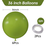 36 Inch Giant Retro Olive Green Balloons, 6 Pack Large Round Retro Olive Green Latex Balloons For Anniversary, Birthday, Christmas, Wedding, Baby Shower Party Decorations