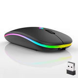 Wireless Bluetooth Mouse,Led Dual Mode Rechargeable Silent Slim Laptop Mouse,Portable(Bt5.2+Usb Receiver) Dual Mode Computer Mice,For Laptop,Desktop Computer,Ipad Tablet,Phone,Tv (Black)