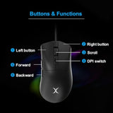 Sm-91 Wired Gaming Mouse, 60G Lightweight, 7200 Dpi, Anti-Slip Mouse Grip Tape, 7 Programmable Buttons And Rgb Backlight, Braided Cable