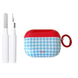 Compatible For Airpods 4 Case With Cleaner Kit Cute Blue Check Aesthetics Design Shockproof Keychain Red Top Cover For Girls Woman For Airpods 4Nd(2024)-Blue