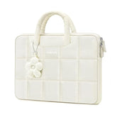 MOSISO 13-14 inch Laptop Case, 13.3 inch Puffy Laptop Sleeve Compatible with MacBook Air 13 13.6/Pro 13/Pro 14,HP Acer Dell ASUS Lenovo, Rectangle Quilted Computer Bag with Handle&Flower Pendant, Sand