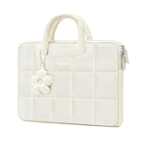 MOSISO 13-14 inch Laptop Case, 13.3 inch Puffy Laptop Sleeve Compatible with MacBook Air 13 13.6/Pro 13/Pro 14,HP Acer Dell ASUS Lenovo, Rectangle Quilted Computer Bag with Handle&Flower Pendant, Sand