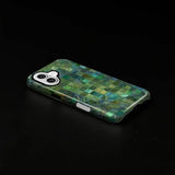 Case For Iphone 16 Case,Green Toned Glass Mosaic Patten Design - Hybrid Dual Protection Silicone + Hard Pc Shockproof Full Body Cover Slim Anti-Scratch Protective Case For Men Women