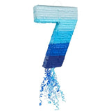 Number 7 Pull String Pinata For Boys 7Th Birthday Party Decorations, Ombre Blue (16.5 X 11.35 In)