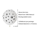 Paw Prints-A-Round Biodegradable Latex Balloons, White With Black Paw Prints All-Around, 11-Inch (12-Units)