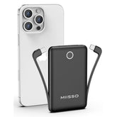 10000Mah Slim Portable Charger With Built In Cable, Power Bank Travel Charger External Battery Pack For Phone, 4 Output Usb Type C Cord Clutch Charger Compatible With Iphone, Black