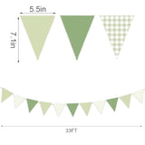 33Ft Green Party Hanging Banner Decoration Green Pennant Plaid Triangle Flag Fabric Bunting Garland For Birthday Wedding Baby Shower Party Supplies