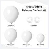 110Pcs White Balloon Garland Arch Kit, 18 12 10 5 Inch White Latex Bal
