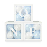 Baby Boy First Birthday Party Decorations 'One' Letters Individual Three White Transparent Square Boxes With 24 Balloons Decor For 1 Year Old Baby Birthday Party Decor Backdrop Favors