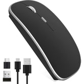 Wireless Mouse, Rechargeable 2.4G Wireless Mouse With Silent Optical Click, Usb Receiver And Type-C Adapter, 3 (1000/1200/1600) Adjustable Dpi For Computer, Laptop, Pc, Mac