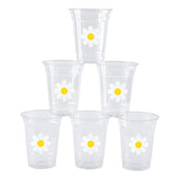 Daisy Plastic Cups Groovy Party Cups Disposable 12 Oz White Flower Cold Drinking Cups For Hippie Boho Party Decor Spring Birthday Baby Shower Supplies (50)
