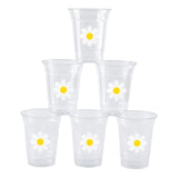 Daisy Plastic Cups Groovy Party Cups Disposable 12 Oz White Flower Cold Drinking Cups For Hippie Boho Party Decor Spring Birthday Baby Shower Supplies (50)