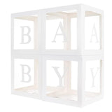 Baby Boxes With 12 Letters For Baby Shower, Baby Shower Decorations For Boy Or Girl, 4 Pcs Transparent Balloon Boxes Clear Blocks For 1St Birthday, Gender Reveal Party Supplies Background