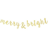 Merry & Bright Gold Glitter Bunting Banner Perfect For Merry Christmas Xmas Festival Holiday Party Decorations.