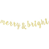 Merry & Bright Gold Glitter Bunting Banner Perfect For Merry Christmas Xmas Festival Holiday Party Decorations.