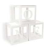 First Birthday Balloons Boxes For Boy Or Girl 'One' Letters Individual Three White Transparent Square Boxes 1St Birthday Party Decorations Backdrop Photo Shoot Prop
