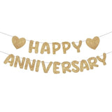Happy Anniversary Banner Glitter Happy Anniversary Decorations Wedding Party Banner Romantic Decorations No Diy Pre-Strung For Wedding Party Birthday Door(Champagne Gold)