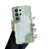 For Samsung Galaxy S25 Ultra Case, Cute Clear Wavy Art Design Aesthetic Pattern Phone Case For Women Girls, Wave Frame Durable Protective Cover Full Camera Protection Bumper For S25 Ultra,Green